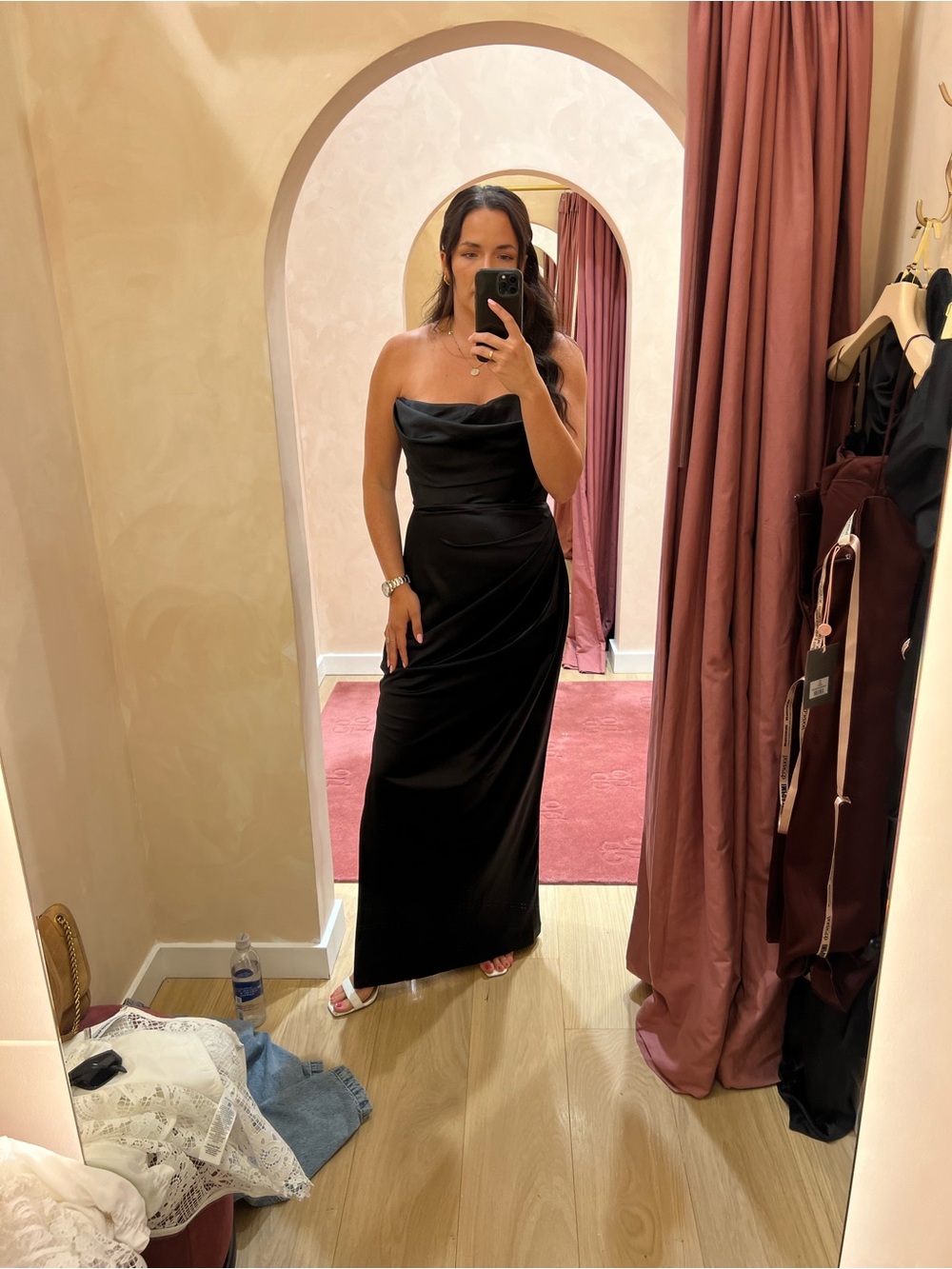 House of CB Black Strapless Satin Maxi Dress
